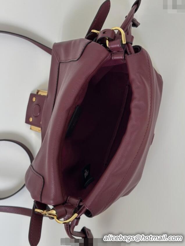 Best Quality Fendi Mamma Baguette Small Bag in Nappa Leather 8677S Dark Burgundy 2025