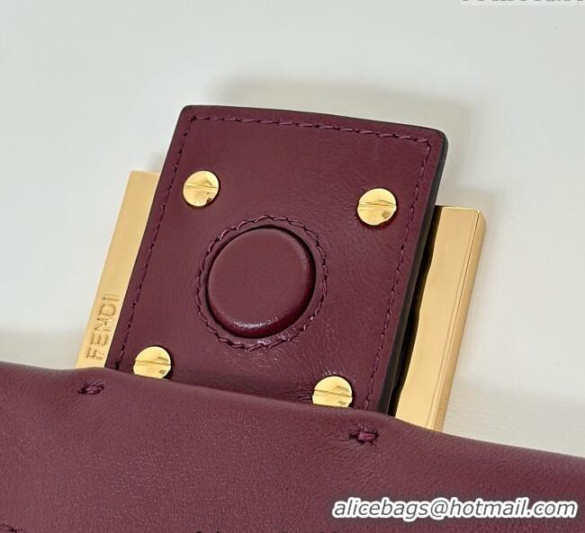 Best Quality Fendi Mamma Baguette Small Bag in Nappa Leather 8677S Dark Burgundy 2025