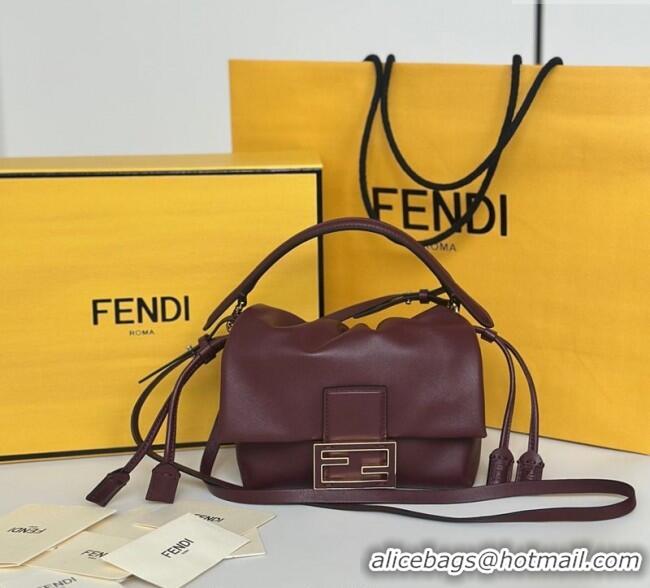 Best Quality Fendi Mamma Baguette Small Bag in Nappa Leather 8677S Dark Burgundy 2025