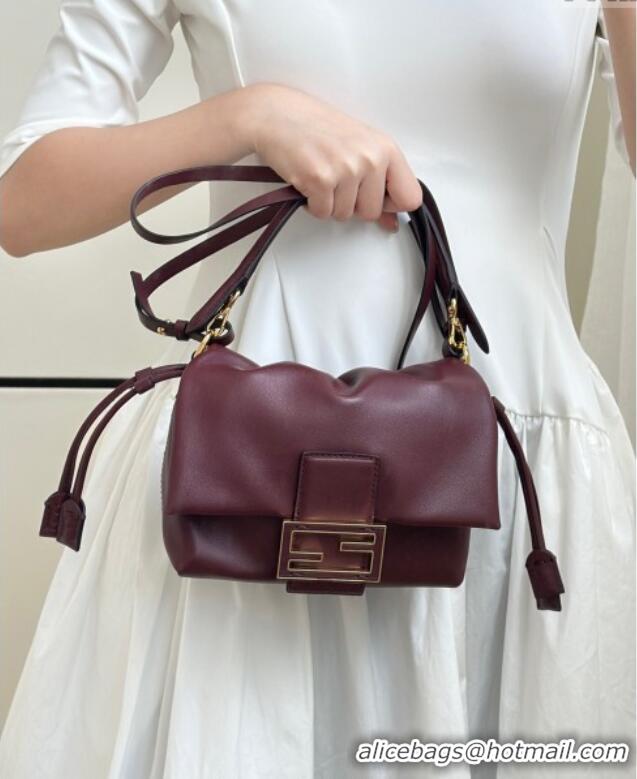 Best Quality Fendi Mamma Baguette Small Bag in Nappa Leather 8677S Dark Burgundy 2025