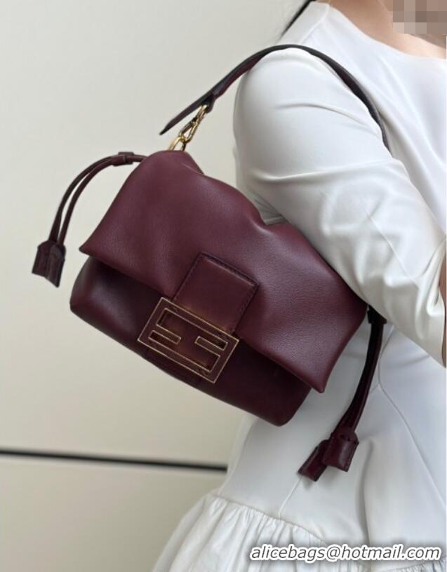 Best Quality Fendi Mamma Baguette Small Bag in Nappa Leather 8677S Dark Burgundy 2025