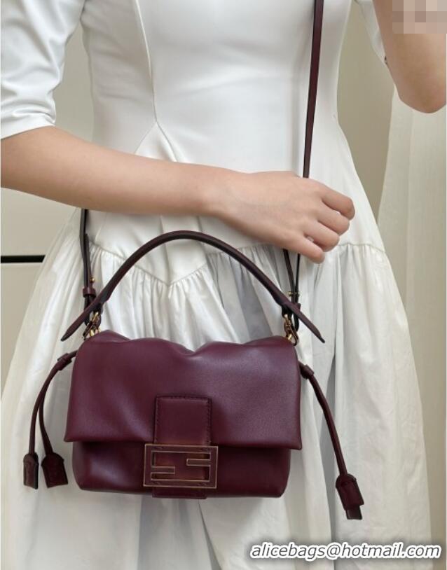 Best Quality Fendi Mamma Baguette Small Bag in Nappa Leather 8677S Dark Burgundy 2025