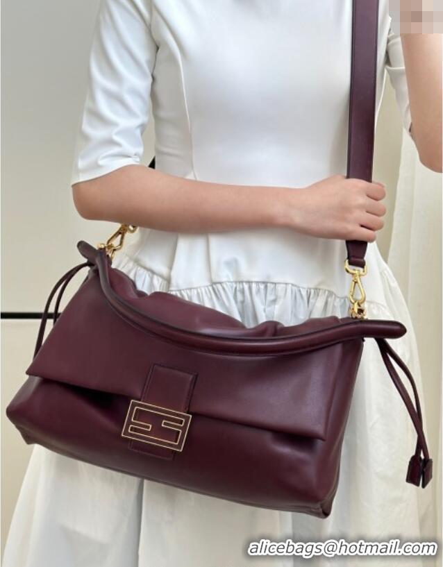 Famous Brand Fendi Mamma Baguette Large Bag in Nappa Leather 8677L Dark Burgundy 2025