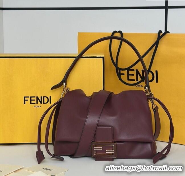 Famous Brand Fendi Mamma Baguette Medium Bag in Nappa Leather 8677M Dark Burgundy 2025
