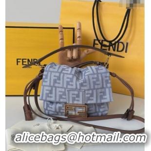 Top Grade Fendi Mamma Baguette Small Bag in Blue denim-effect FF jacquard 8677S 2025