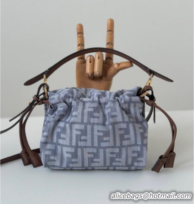 Top Grade Fendi Mamma Baguette Small Bag in Blue denim-effect FF jacquard 8677S 2025