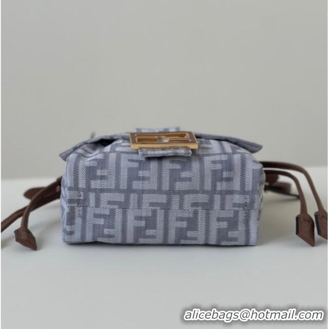 Top Grade Fendi Mamma Baguette Small Bag in Blue denim-effect FF jacquard 8677S 2025