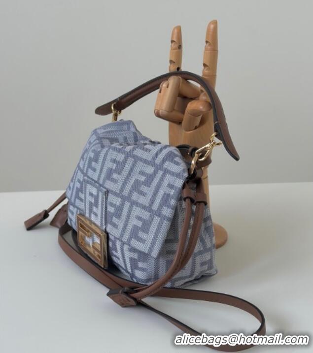 Top Grade Fendi Mamma Baguette Small Bag in Blue denim-effect FF jacquard 8677S 2025
