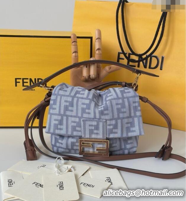 Top Grade Fendi Mamma Baguette Small Bag in Blue denim-effect FF jacquard 8677S 2025