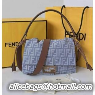 Discount Fendi Mamma Baguette Medium Bag in Blue denim-effect FF jacquard 8677M 2025