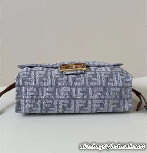 Discount Fendi Mamma Baguette Medium Bag in Blue denim-effect FF jacquard 8677M 2025