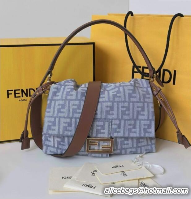 Discount Fendi Mamma Baguette Medium Bag in Blue denim-effect FF jacquard 8677M 2025