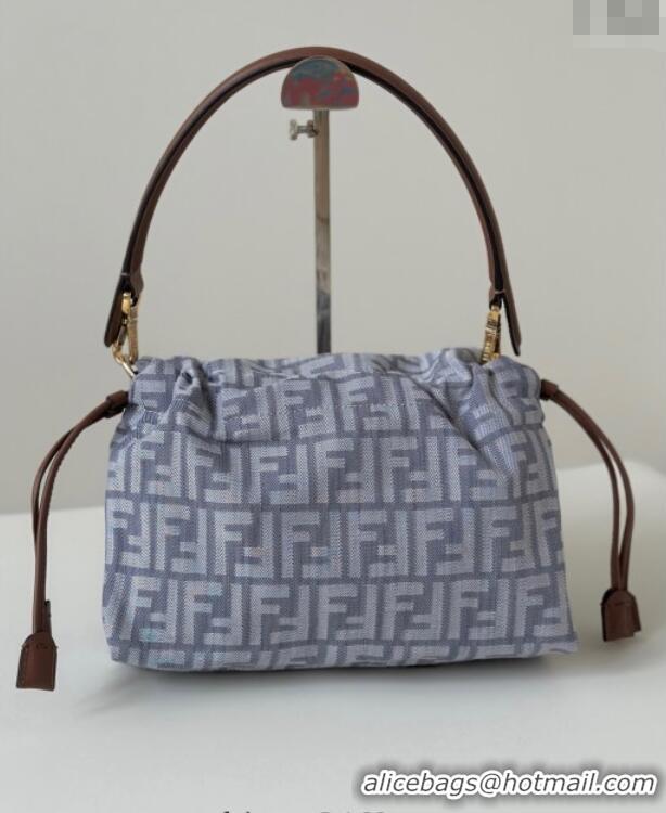 Discount Fendi Mamma Baguette Medium Bag in Blue denim-effect FF jacquard 8677M 2025