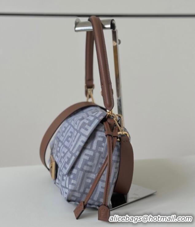 Discount Fendi Mamma Baguette Medium Bag in Blue denim-effect FF jacquard 8677M 2025