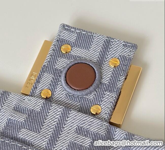 Discount Fendi Mamma Baguette Medium Bag in Blue denim-effect FF jacquard 8677M 2025