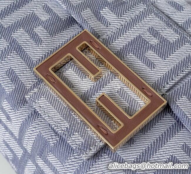 Discount Fendi Mamma Baguette Medium Bag in Blue denim-effect FF jacquard 8677M 2025