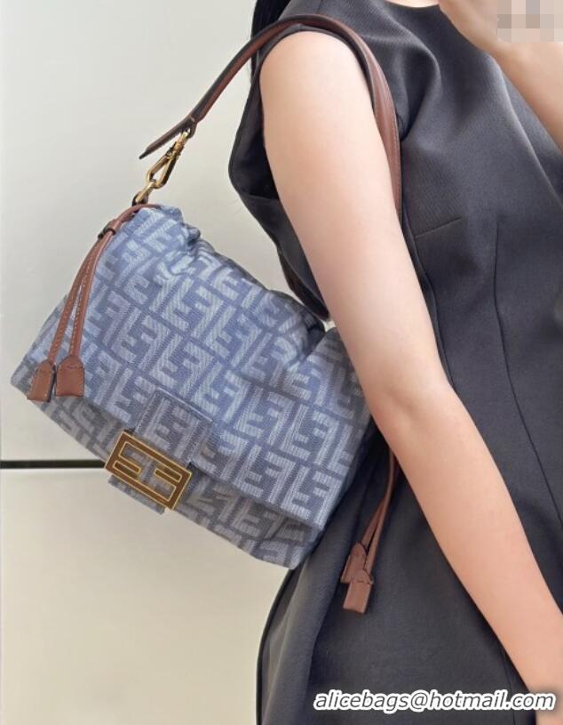 Discount Fendi Mamma Baguette Medium Bag in Blue denim-effect FF jacquard 8677M 2025