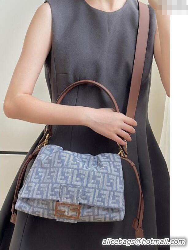 Discount Fendi Mamma Baguette Medium Bag in Blue denim-effect FF jacquard 8677M 2025