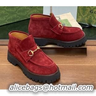 Durable Gucci Horsebit Ankle Boots 4.5cm in Suede Red 2025 764206