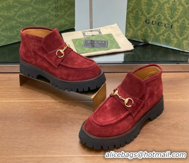 Durable Gucci Horsebit Ankle Boots 4.5cm in Suede Red 2025 764206