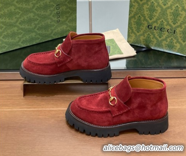 Durable Gucci Horsebit Ankle Boots 4.5cm in Suede Red 2025 764206