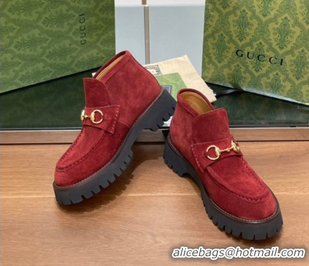 Durable Gucci Horsebit Ankle Boots 4.5cm in Suede Red 2025 764206