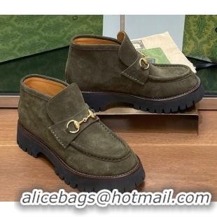 Discount Gucci Horsebit Ankle Boots 4.5cm in Suede Green 2025 764206
