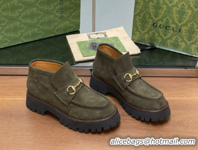 Discount Gucci Horsebit Ankle Boots 4.5cm in Suede Green 2025 764206