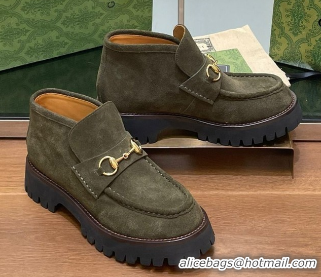 Discount Gucci Horsebit Ankle Boots 4.5cm in Suede Green 2025 764206