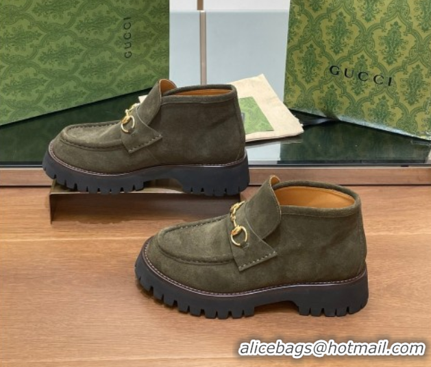 Discount Gucci Horsebit Ankle Boots 4.5cm in Suede Green 2025 764206
