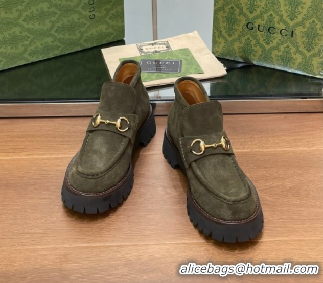 Discount Gucci Horsebit Ankle Boots 4.5cm in Suede Green 2025 764206