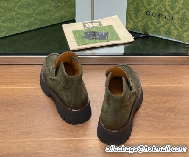 Discount Gucci Horsebit Ankle Boots 4.5cm in Suede Green 2025 764206