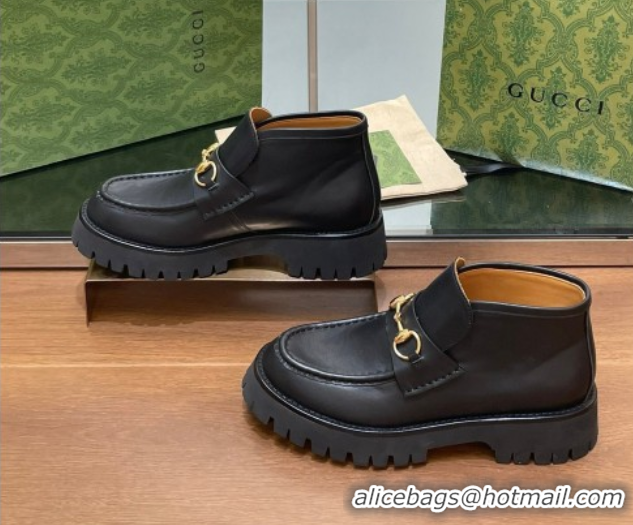 Charming Gucci Horsebit Ankle Boots 4.5cm in Shiny Leather Black 2025 764206