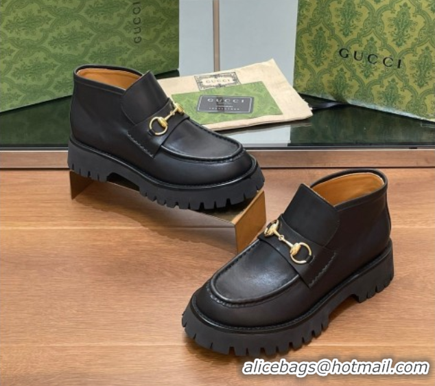 Charming Gucci Horsebit Ankle Boots 4.5cm in Shiny Leather Black 2025 764206