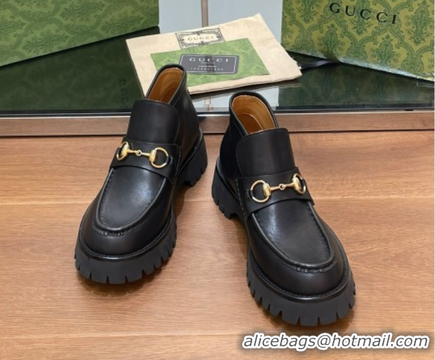 Charming Gucci Horsebit Ankle Boots 4.5cm in Shiny Leather Black 2025 764206