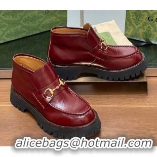 Expensive Gucci Horsebit Ankle Boots 4.5cm in Shiny Leather Red 2025 764206