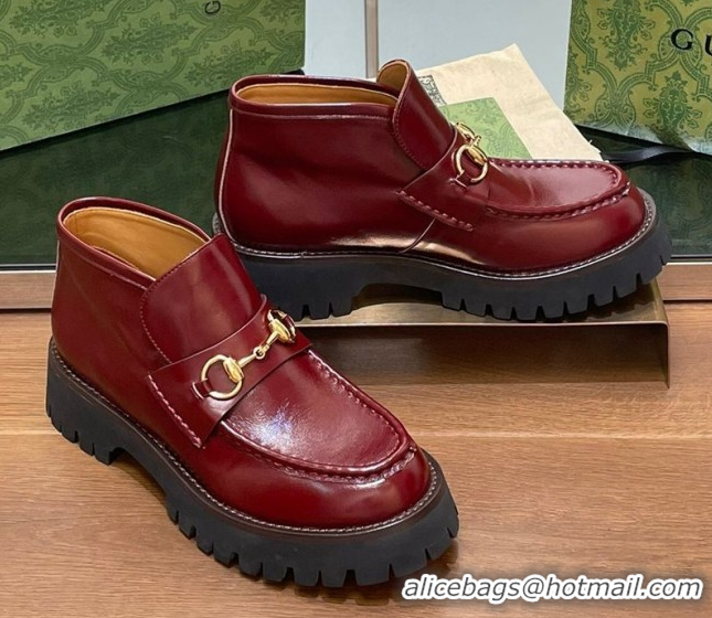 Expensive Gucci Horsebit Ankle Boots 4.5cm in Shiny Leather Red 2025 764206