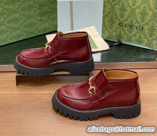 Expensive Gucci Horsebit Ankle Boots 4.5cm in Shiny Leather Red 2025 764206