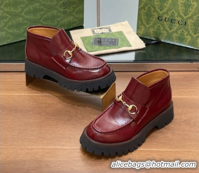 Expensive Gucci Horsebit Ankle Boots 4.5cm in Shiny Leather Red 2025 764206