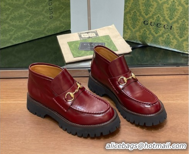 Expensive Gucci Horsebit Ankle Boots 4.5cm in Shiny Leather Red 2025 764206