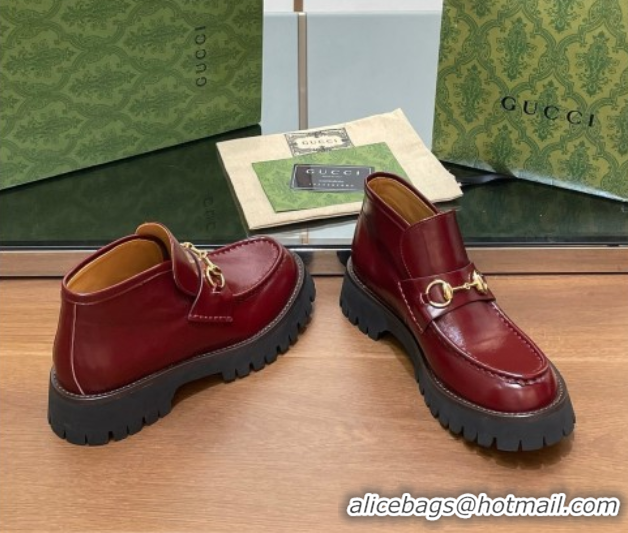 Expensive Gucci Horsebit Ankle Boots 4.5cm in Shiny Leather Red 2025 764206