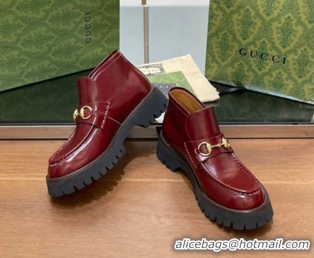 Expensive Gucci Horsebit Ankle Boots 4.5cm in Shiny Leather Red 2025 764206