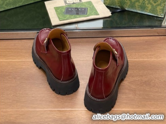 Expensive Gucci Horsebit Ankle Boots 4.5cm in Shiny Leather Red 2025 764206