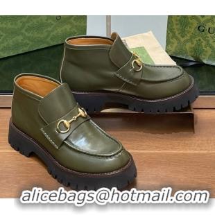 Lower Price Gucci Horsebit Ankle Boots 4.5cm in Shiny Leather Green 2025 764206