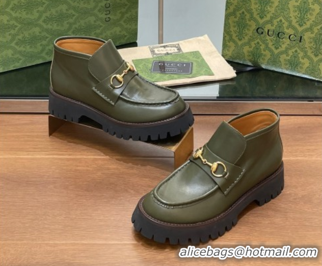 Lower Price Gucci Horsebit Ankle Boots 4.5cm in Shiny Leather Green 2025 764206