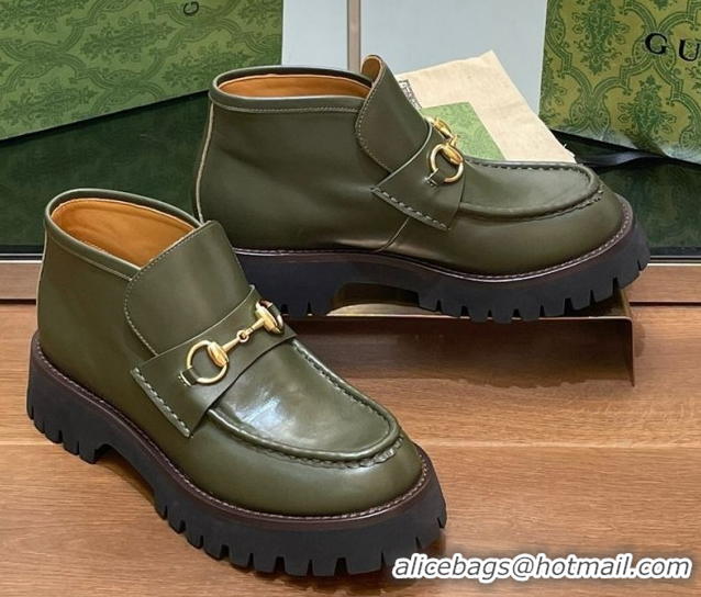 Lower Price Gucci Horsebit Ankle Boots 4.5cm in Shiny Leather Green 2025 764206