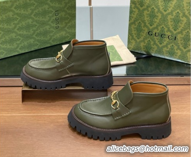 Lower Price Gucci Horsebit Ankle Boots 4.5cm in Shiny Leather Green 2025 764206