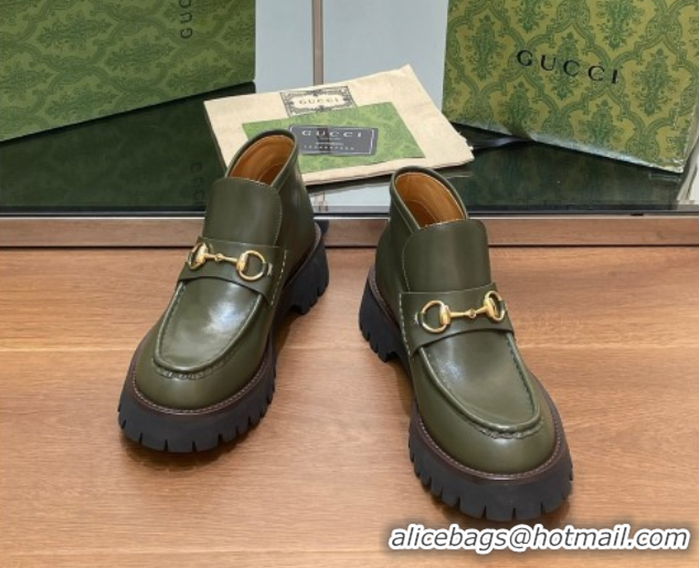 Lower Price Gucci Horsebit Ankle Boots 4.5cm in Shiny Leather Green 2025 764206