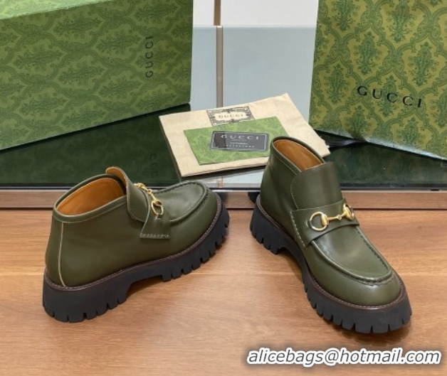 Lower Price Gucci Horsebit Ankle Boots 4.5cm in Shiny Leather Green 2025 764206