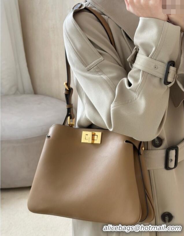 Luxury Cheap Fendi Peekaboo Soft Small Bag in Leather 80175 Beige 2025